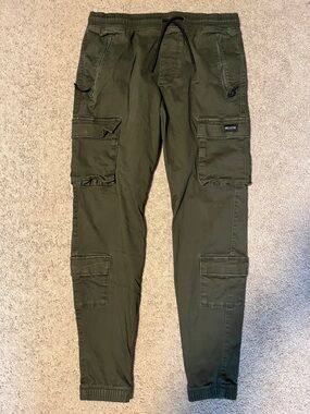 Hollister Men's Olive Cargo Joggers with Drawstring